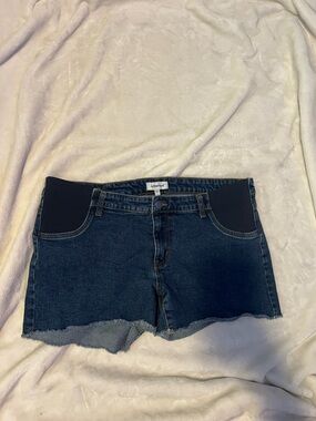 Motherhood Maternity Dark Blue Denim Maternity Shorts with Black Stretch Panels